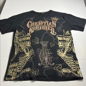 Christian Audigier Black and Gold Graphic Tee